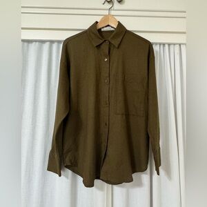 Abercrombie & Fitch Linen blend Olive Green Oversized Button-Down XS NWT